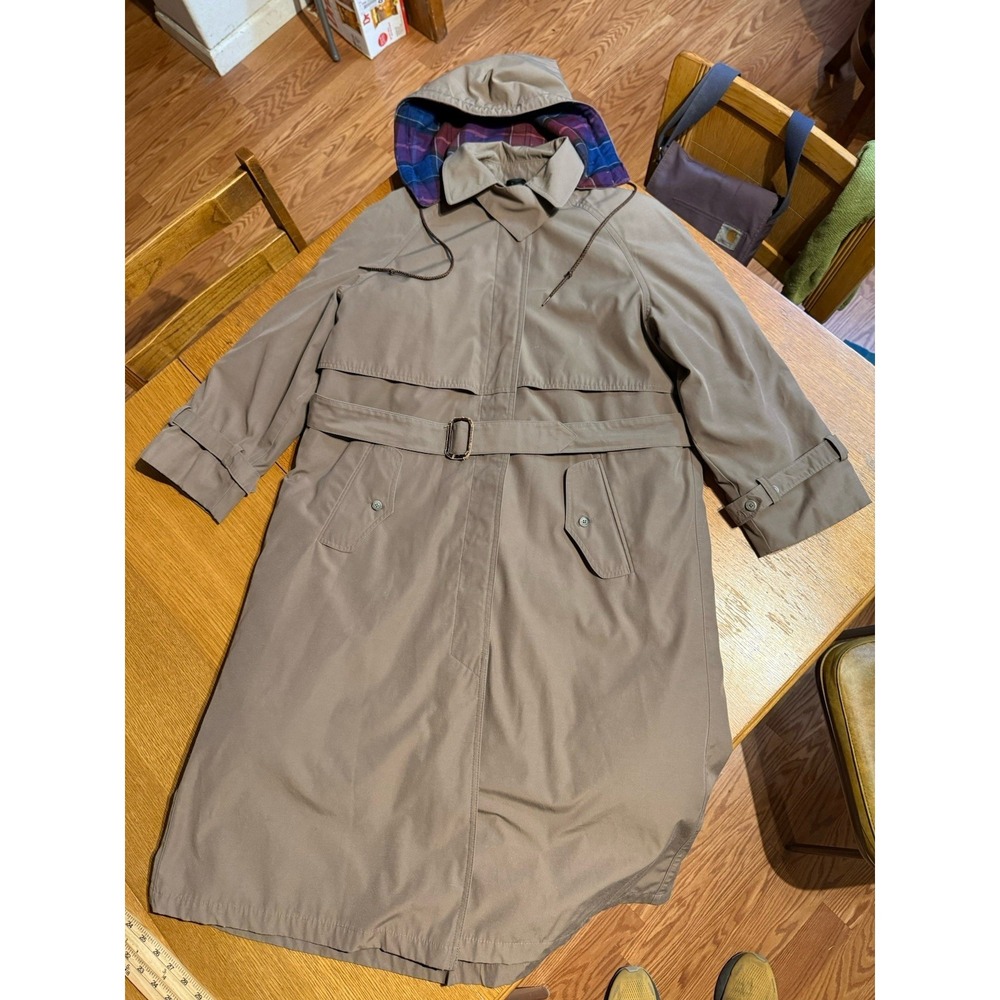 Vintage Eddie Bauer Trench Coat USA Goose Down‎ Wool Liner Hooded Belted 42 (M)